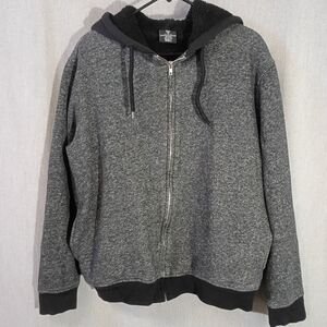 Men's Dark Gray & Black Sherpa Lined Zip-Up Hoodie Jacket Size L JEM Collective